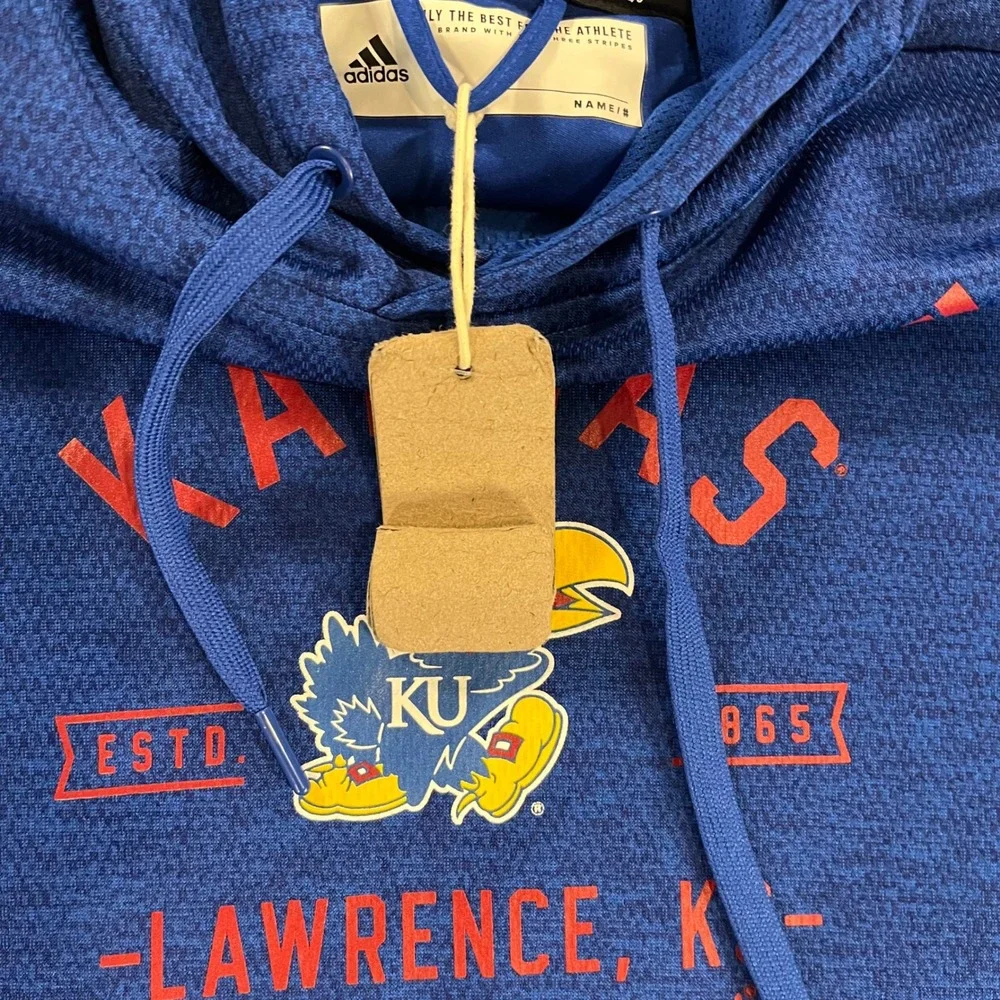 Adidas Hoodie Mens Large Blue NEW Kansas Jayhawks Lawrence KS Pullover